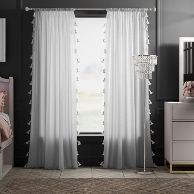 White Curtains With Blue Trim Wayfair